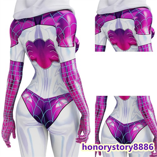 Spider-Man Gwen Stacy Tights Bodysuit Zentai Jumpsuit Halloween Cosplay Clothing - Picture 2 of 9