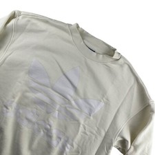 Adidas Women's 100 Cotton Crewneck Logo Printed Sweatshirt White   Small