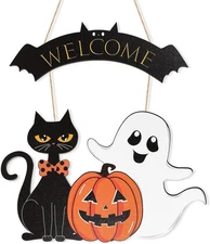 Halloween Decoration Wooden Ghost Door Halloween Wreath for Front Door Sign Wall