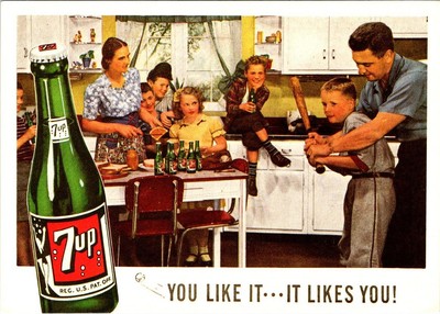 Repro Soda Pop Advertising  7 UP~SEVEN UP SOFT DRINK  Family Fun  4X6 Postcard