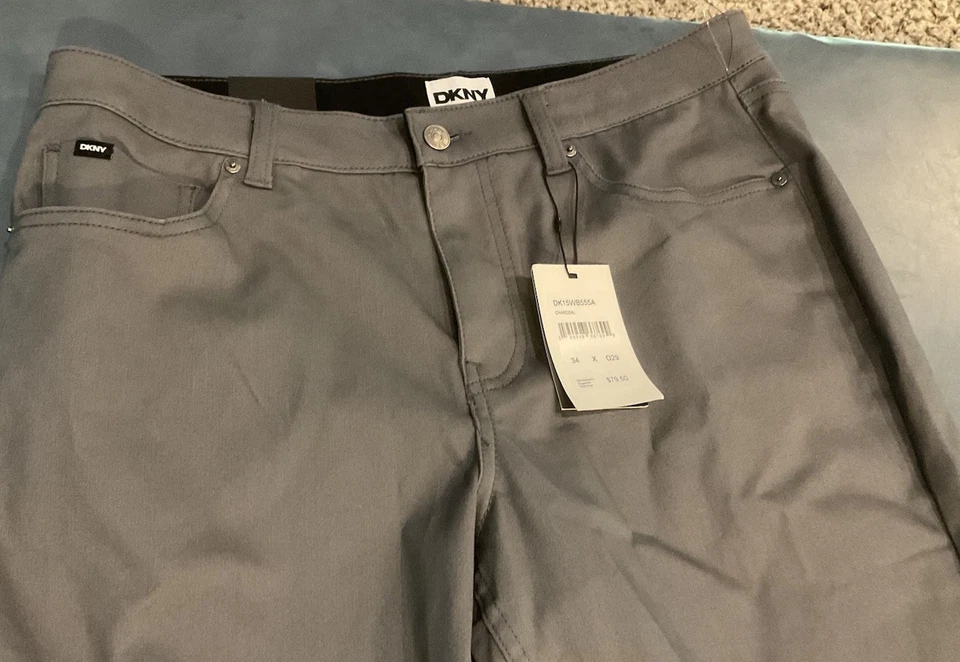 DKNY Pants Men's 34x29 Stanton Slim Fit Taper 5 Pocket Stretch Dark Grey NEW $79 - Image 2 of 4