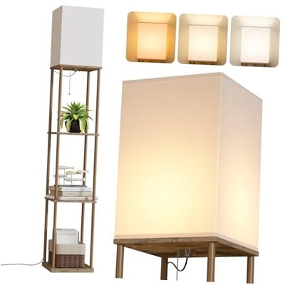  Floor Lamp with Shelves, Modern Square Shelf Lamps, Withered-leaf Color