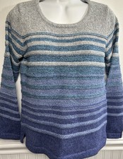 LL Bean Cable Knit Ombre Fisherman Sweater Womens S Cotton 3D Chunky Purple