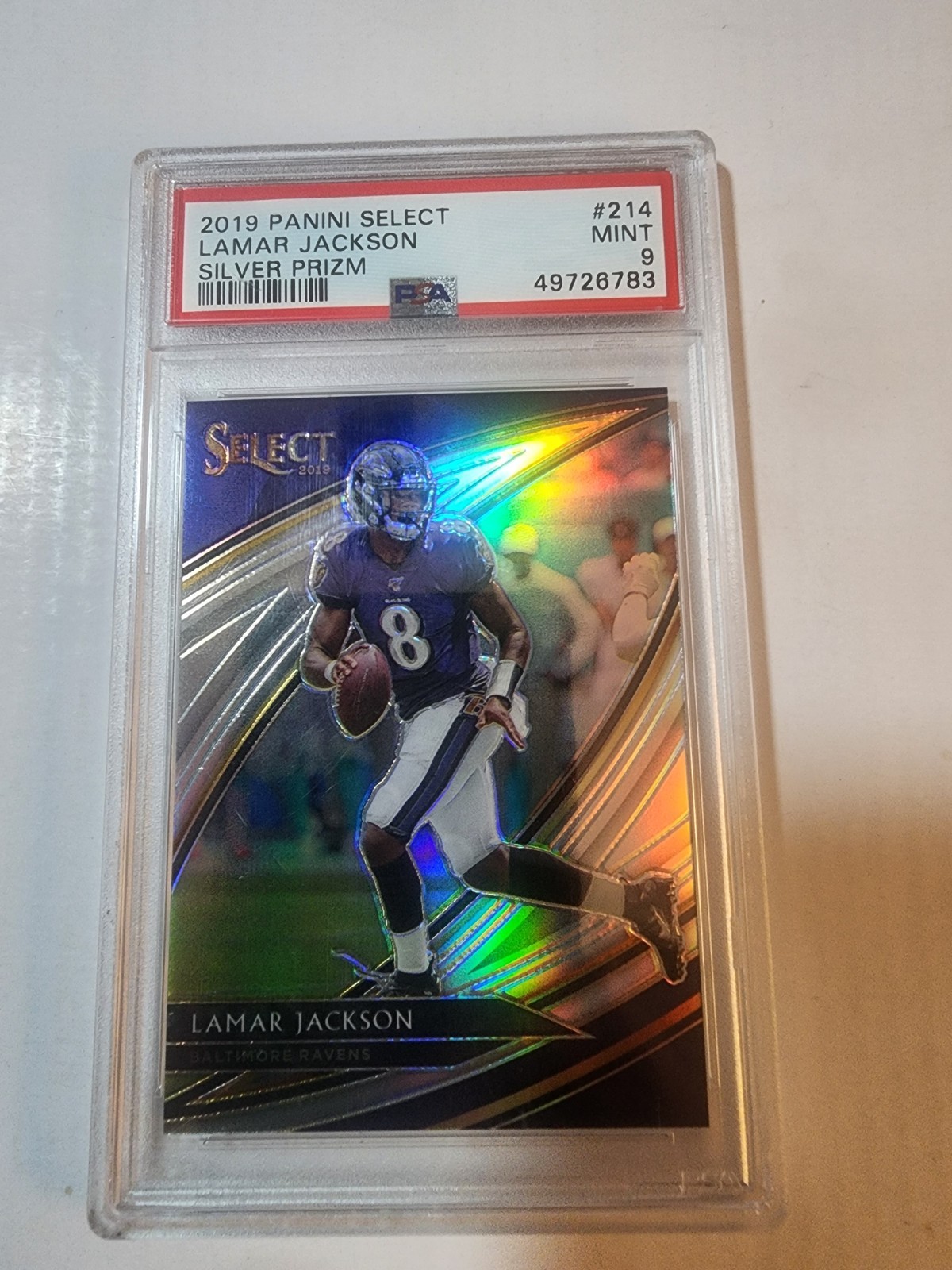 2019 Panini Select Field Level Lamar Jackson #214 Silver Prizm PSA 9 Ravens