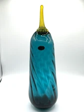 Blenko Limited Release 2520 Atomic Pumpkin - Cerulean w/Citrine Stem
