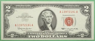 DR WHO 1963 UNC A13972191A $2 RED SEAL NOTE c338991
