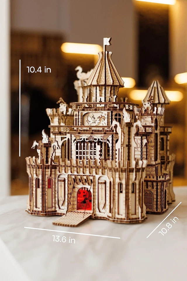 Rompecabezas 3D de madera móviles Dragon Castle para adultos para construir - LED rojo - Verde... Foto 3 de 4