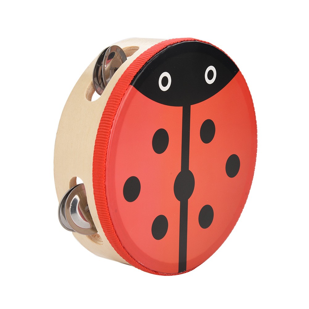 ｀15cm Wooden Handheld Tambourine Hand Drum Bell Musical Percussion Instrument