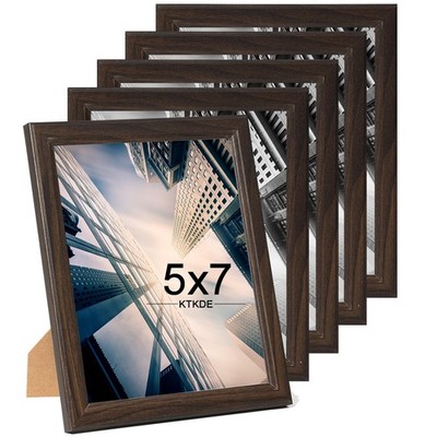 5x7 Picture Frame Set of 5, Wooden frames Walnut, Vertical & Horizontal Wall ...