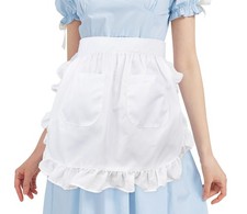 Retro Lace Maid Costume Half Apron Pocket Adjustable Kitchen Cooking Girls