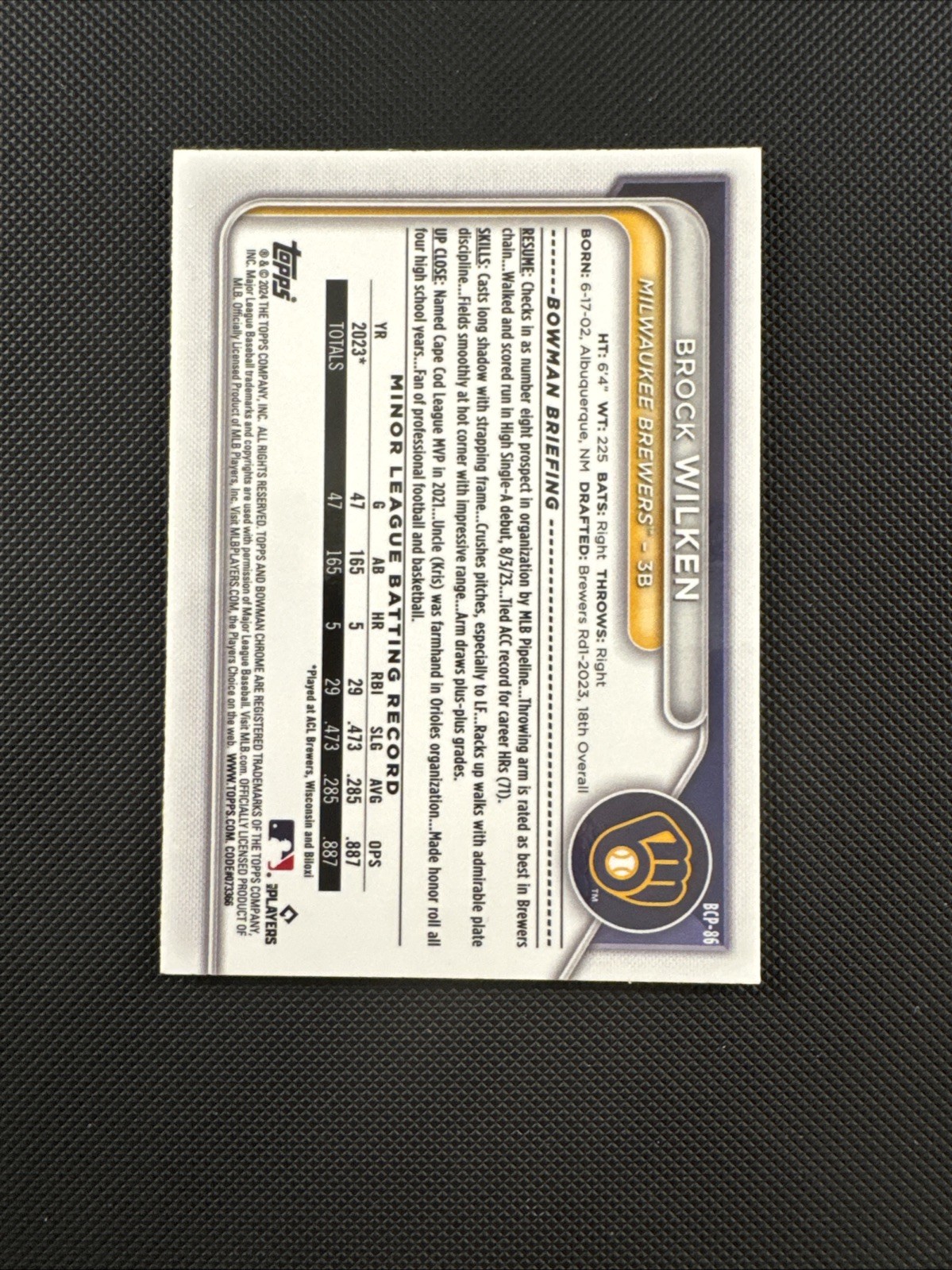2024 Bowman - Chrome Prospects Brock Wilken #BCP-86 Orange Mojo Refractor /25... view 6