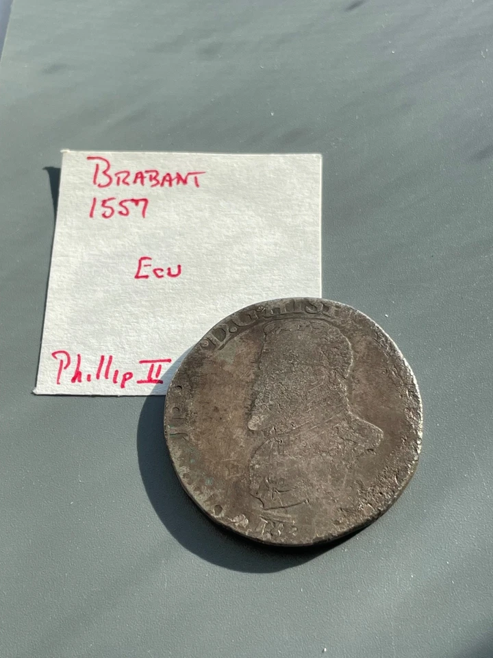 Spanish Netherlands Brabant Philip II 1557 Silver Ecu DAV-8626 Nice Toning - Image 4 of 4