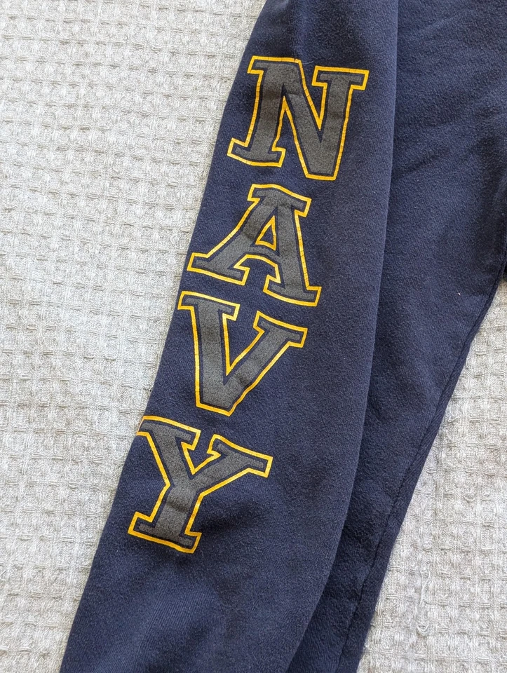 Pantalones deportivos vintage de la Marina de los Estados Unidos para hombre grandes azules de vellón con cordón puños elásticos Foto 3 de 4