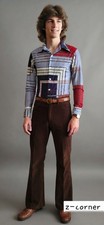 Vtg 70's National Shirt Shops Nylon Geometric Print Dagger Collar Disco Retro M