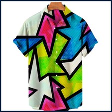 Mens Hawaiian Shirt Abstract Print Short Sleeve Summer Beach Holiday Party 2026