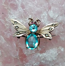 Seltene antike Brosche, Insekt, Fliege, Silber Saatperlen, Steine, 19. Jh.