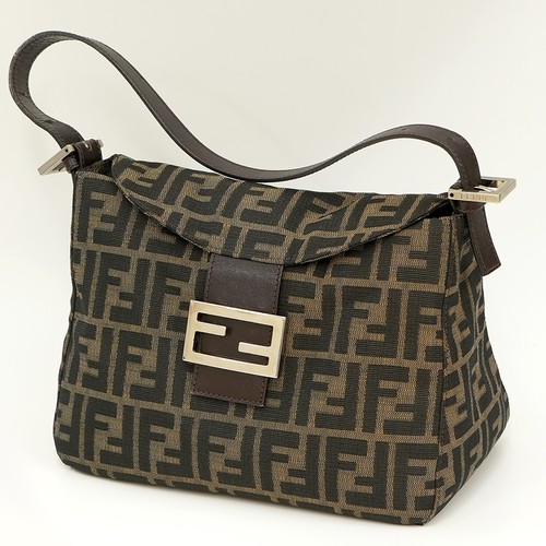 FENDI Mamma Baguette Bag Brown Zucca Canvas Leather Handbag #29518