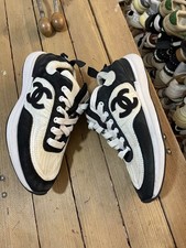 Chanel calf skin suede and nylon cc sneakers in white and black size 35 EU