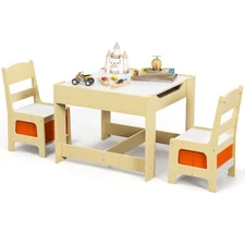 Babyjoy Kids Table Chairs Set w/Storage Box Blackboard Whiteboard Drawing Nature