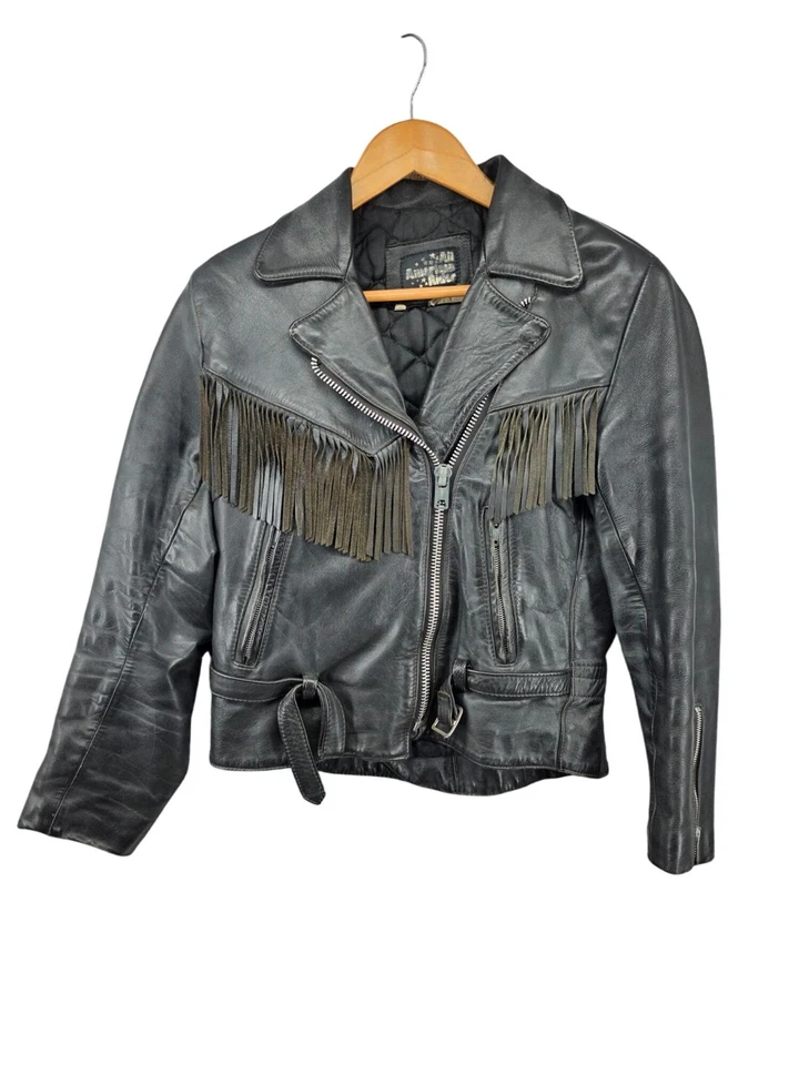 Женская черная кожаная куртка с бахромой All American Rider размер 10 - Изображение 2 из 4