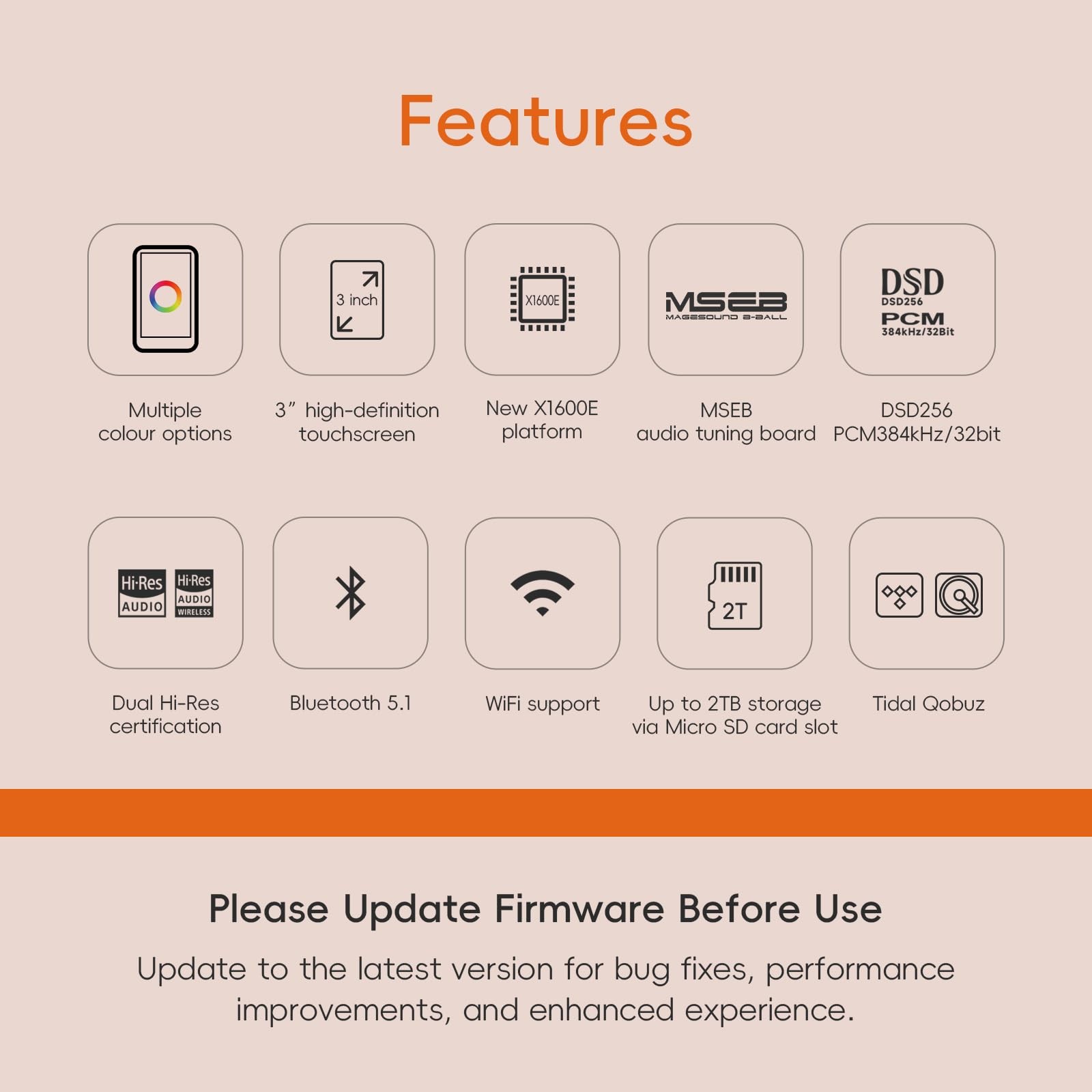 HiBy R1 HiFi Bluetooth 5.1 MP3 Player, Tidal Qobuz DSD, 2TB MSEB, Hi Res Audio
