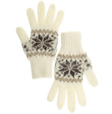 Brown Knit Winter Gloves Snowflake Pattern - Wool Blend Unisex Warm Gloves