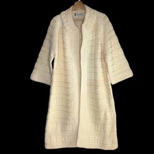 Gino Paoli Women Wool Chunky Knit Cardigan Jacket Coat 14 Ivory Fisherman Italy