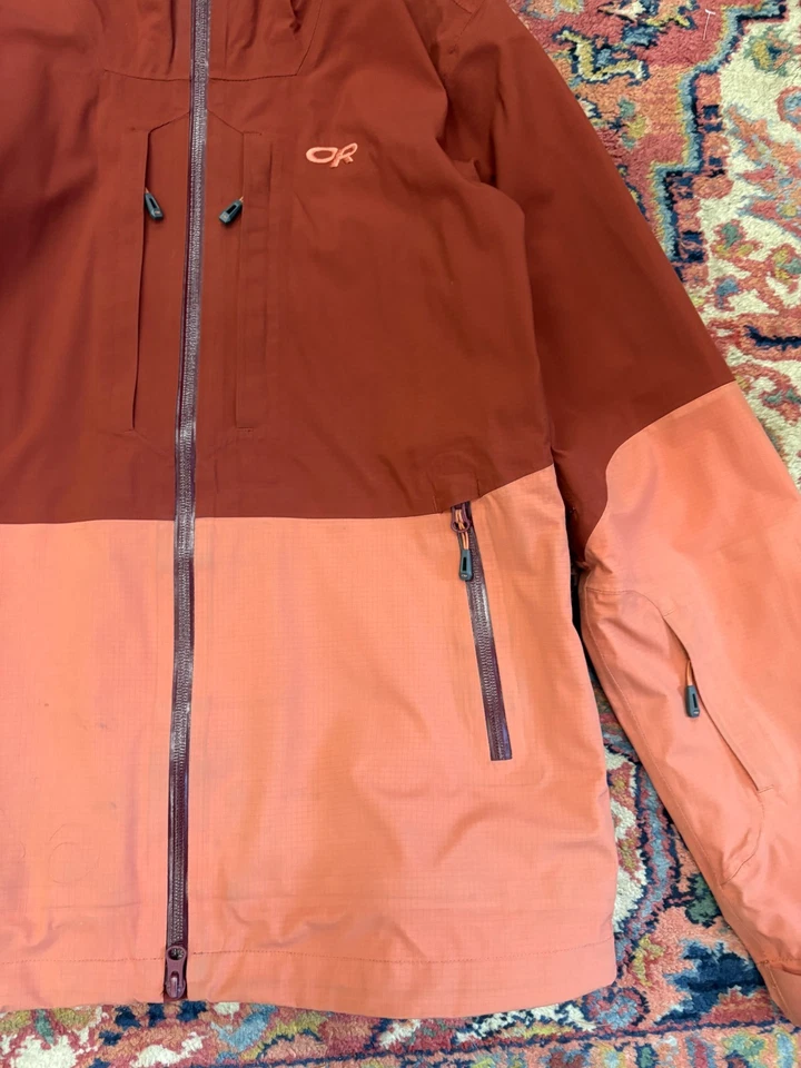 Jaqueta de pesquisa ao ar livre média laranja e vermelha concha de esqui poço aberturas bolso no peito - Imagem 2 de 4