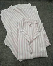 Victoria’s Secret Pajama Set White Pink Striped With Metallic Detail Sz Small