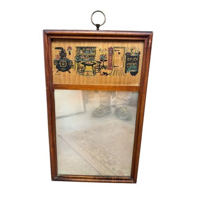 Vintage 1950s Trumeau Mirror Early American Colonial Folk Art Kitchen Scene