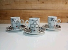 Astral Themed Espresso Cups & Saucers Set New Age Bauhaus MASTER FINE PORCELAIN