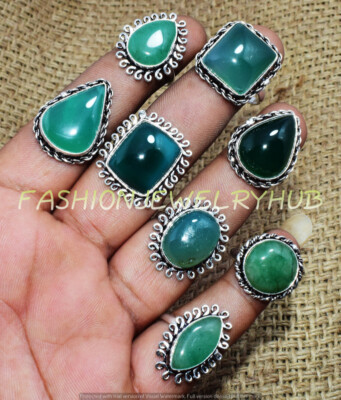 Green Onyx Gemstone 25pcs Rings Lot 925 Silver Plated Jewelry FR-2598