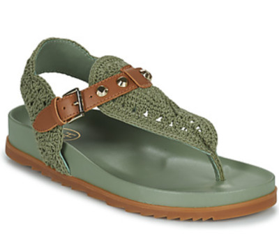 Ash Union Moss Green Woven Thong Wedge Sandals Thong Flip Flops Sz 38 US 7 M
