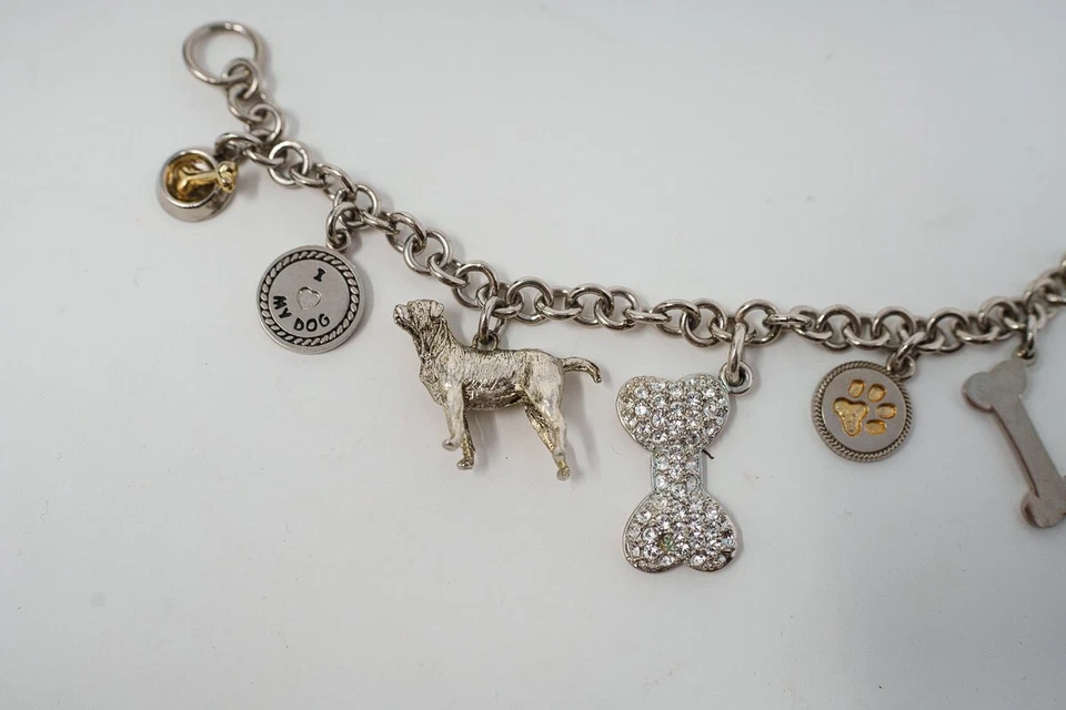 I LOVE MY DOG Charm Pulsera Arco Cristal Hueso Tono Plata Pequeños Regalos 7.25" Foto 3 de 4