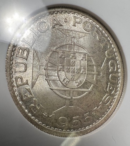 1955 Angola 20 Escudos NGC MS66 Silver Coin 20E - Picture 7 of 10