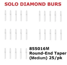 Premier Dental SOLO Premium Diamond Burs Round-End Taper 855016M 25pcs USA