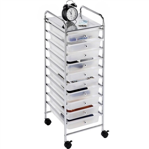 White 10 Drawer Rolling Storage Cart Organizer w/ Lockable Wheels File Cabinets - Picture 5 of 11