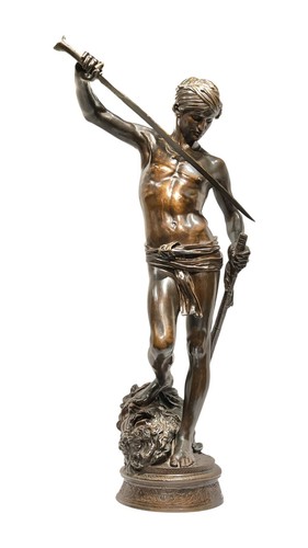 Antonin Mercie (1845-1916) Barbedienne Bronzeskulptur von David & Goliath