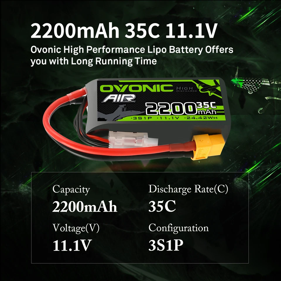 2X OVONIC 3S 35C 11.1V 2200mAh Kurz LiPo AKKU Für RC Flugzeug Heli Jet Crawler - Bild 2 von 4