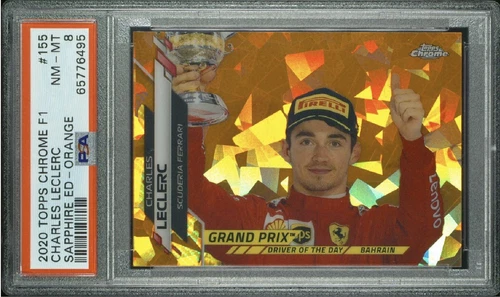2020 Topps Chrome Sapphire F1 155 Charles Leclerc RC Orange Refractor /25 PSA 8