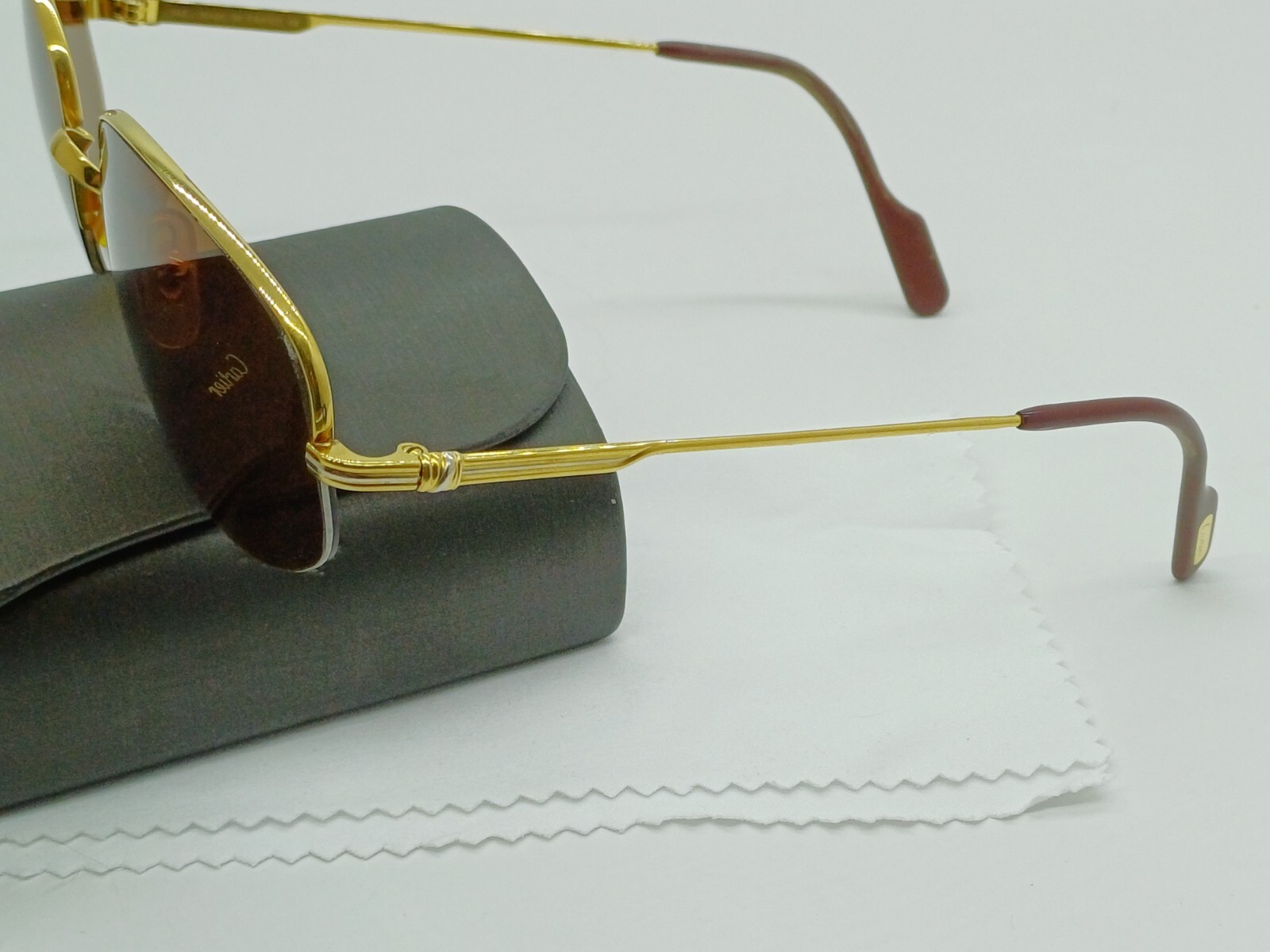 RARE VINTAGE CARTIER MONTAIGNE HALF FRAME GOLD BROWN LENSES FRANCE SUNGLASSES image 6