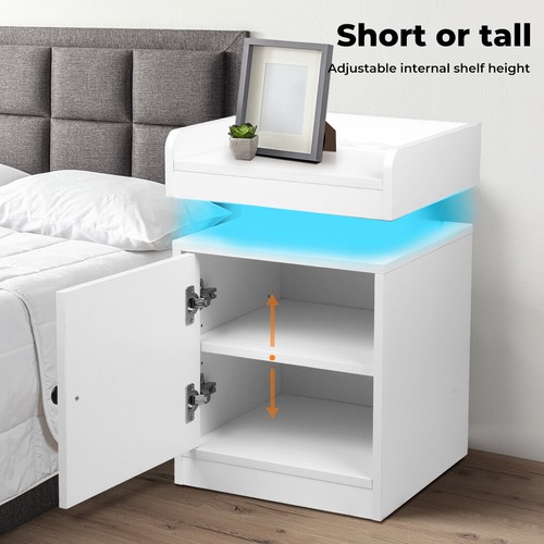 Levede Nightstand RGB LED Bedside Table USB Charge Side Table Drawer Cabinet - Picture 5 of 38