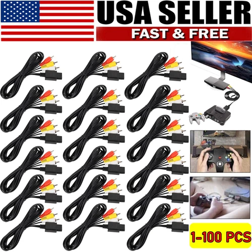 6 FT RCA TV AV Audio Video Stereo Cable Cord For Nintendo N64 SNES Gamecube Lot