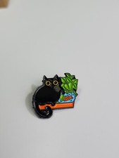 Cartoon Black Cat With Big Eyes  Fishbowl Lapel Pin