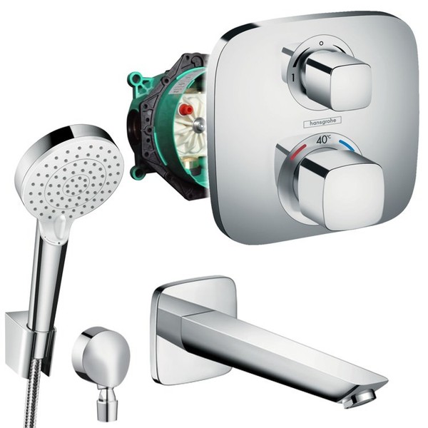 Hansgrohe Unterputz Wannen Set, Ecostat E Thermostat, Logis Wanneneinlauf Bad-image