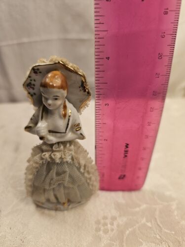 Vintage Japan 3 Teile handbemalt 2 Dresdner Damen Figuren Spitzenkleid Pudel Goldrand - Bild 11 von 21