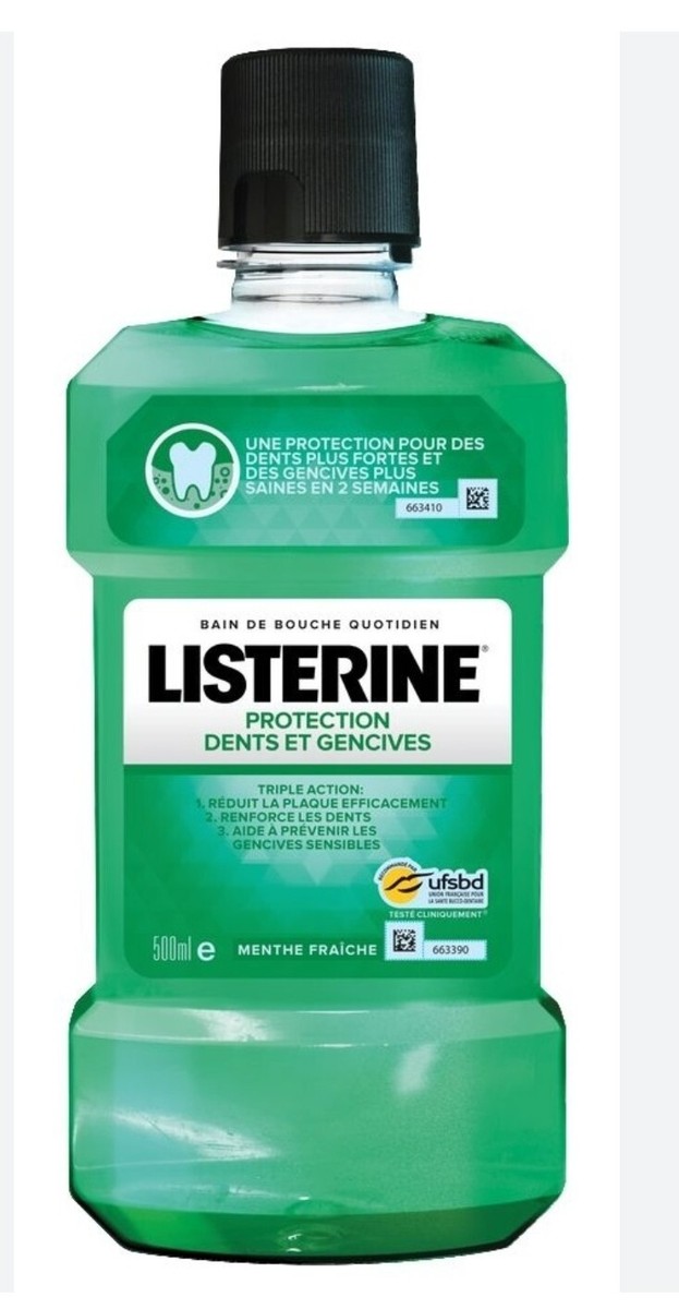 Listerine Bain De Bouche Défense Dents Et Gencives - 500 Ml, Saveur Menthe, Neuf