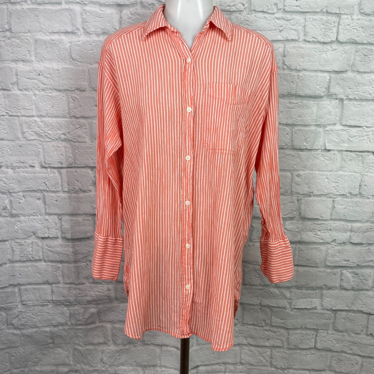 H&M Button-Front Top XS Shirt Striped Orange White Long