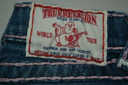 True Religion Girls Julie Slim Super T Thick Stitch Pocket Flaps Blue Jeans Sz 5 - Picture 3 of 12