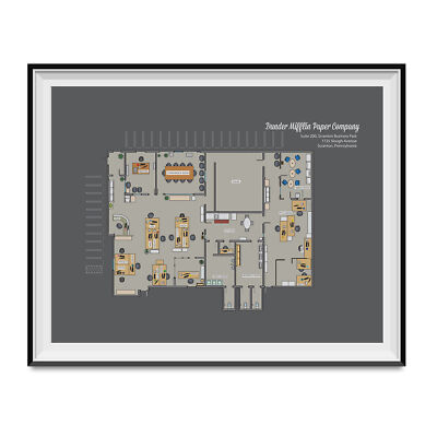 Dunder Mifflin Floor Plan Poster The Office TV Show Paper Company Blueprint Gift
